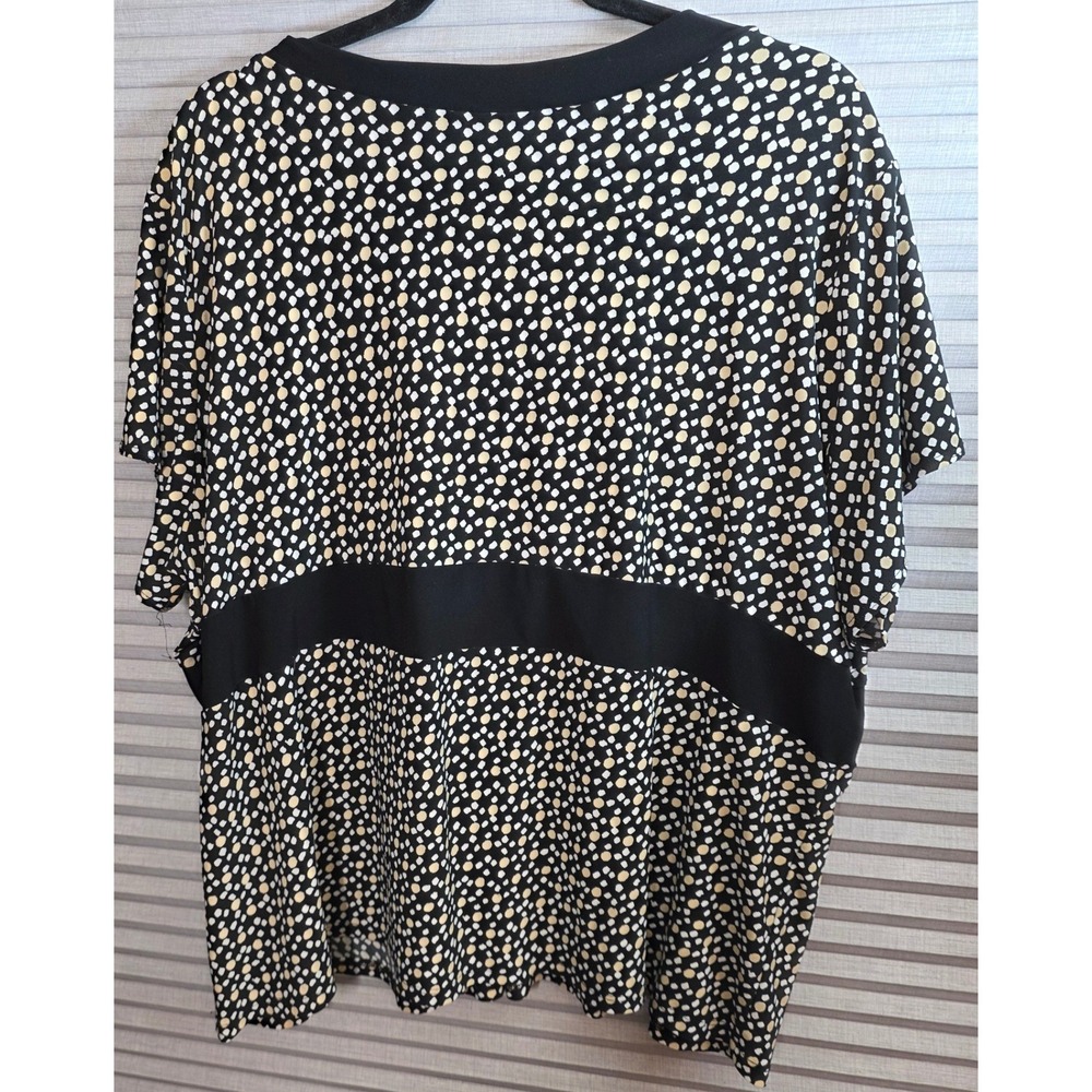 Worthington Blouse Plus Size 3X Black Polka Dot V-Neck Empire Waist Stretch Top - Picture 2 of 6